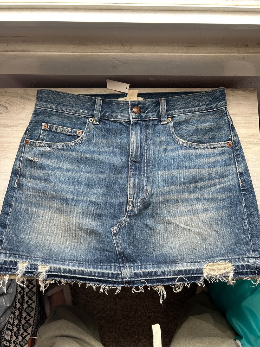 Madewell Distressed Blue Denim Mini Skirt